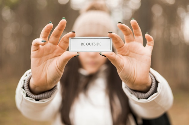 Free Photo blurred woman demonstrating motivating writing