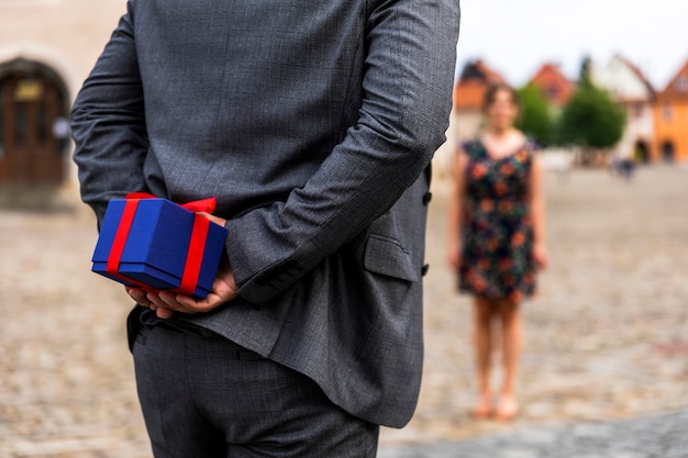 Blurred woman and a present for her