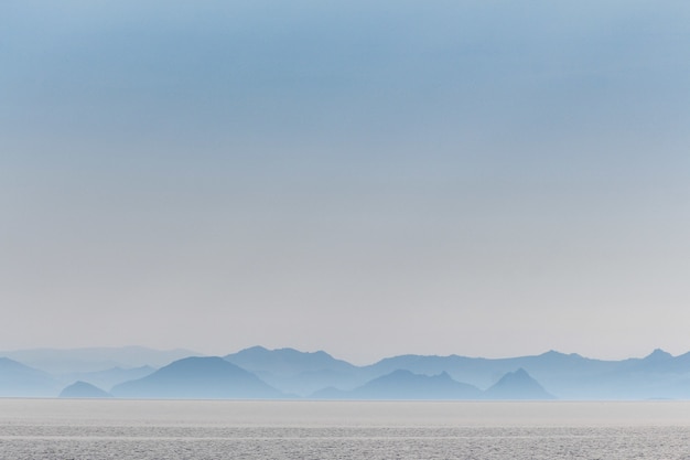 Blurry hills in the coast of the Kos island near the Aegean Sea in Greece