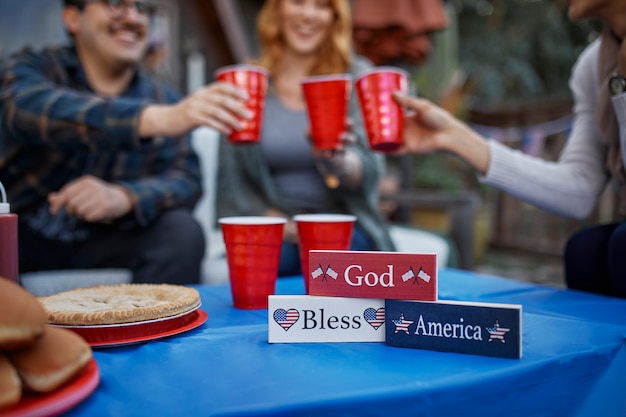 Blurry people celebrating 4th of july