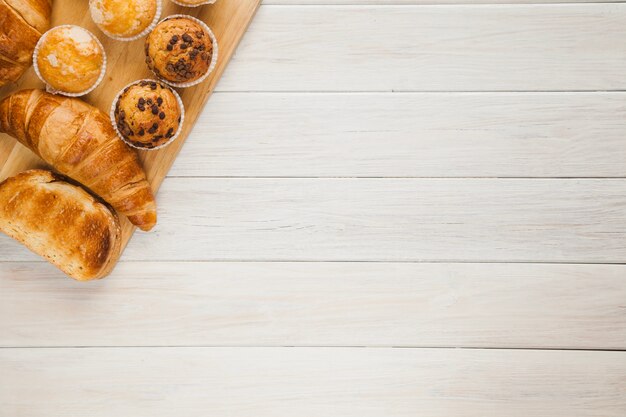 Board with pastry for breakfast