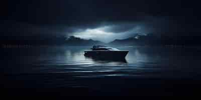 Free photo boat cuts through the serene black waters trailing froth behind