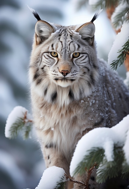 Foto gratuita gatto selvatico nella stagione invernale della natura