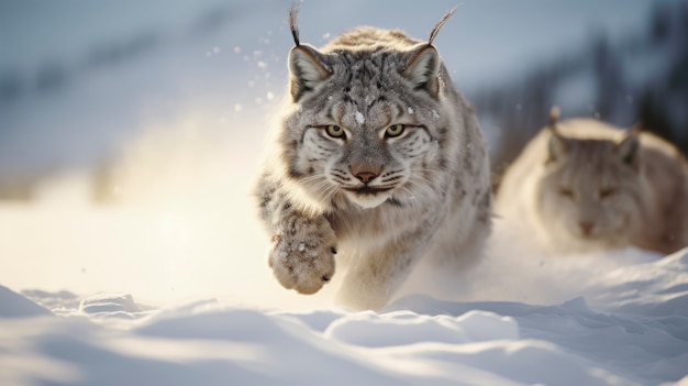 Foto gratuita gatto selvatico nella stagione invernale della natura