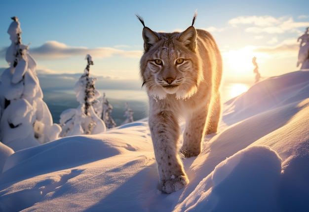 Foto gratuita gatto selvatico nella stagione invernale della natura