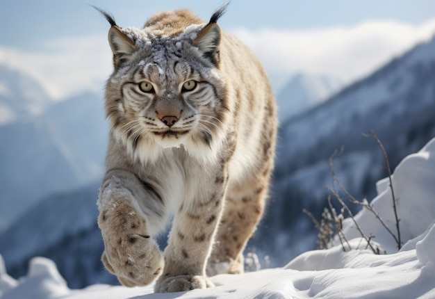 Foto gratuita gatto selvatico nella stagione invernale della natura