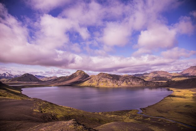 Body of water in the middle of mountains