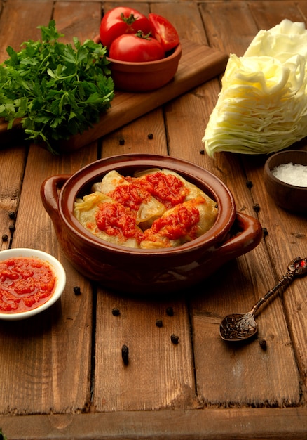 Boiled cabbage with tomato sauce