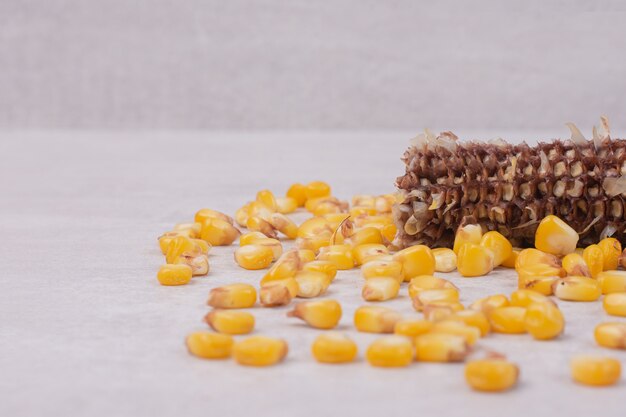 Boiled corn seeds on white.