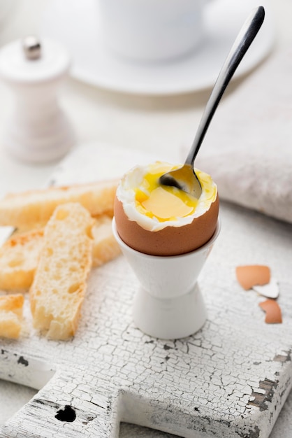 Boiled egg on a cutting board