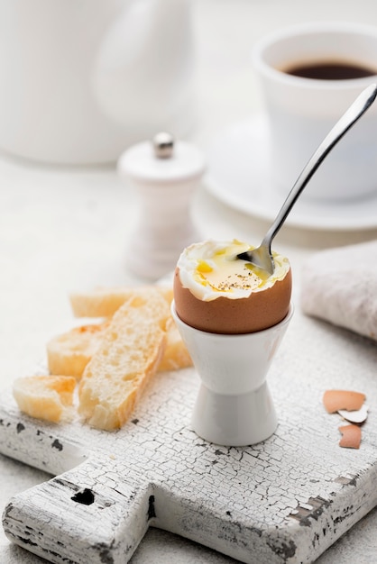 Boiled egg on a cutting board