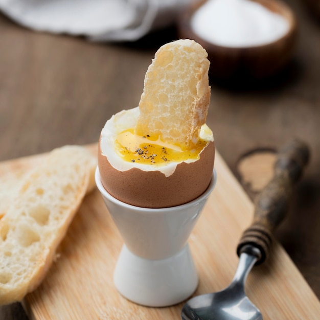 Boiled egg on a cutting board