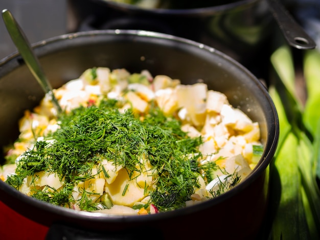 Boiled potatoes sprinkled with chopped dill