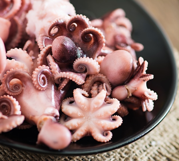 Free photo boiled small octopus on a plate