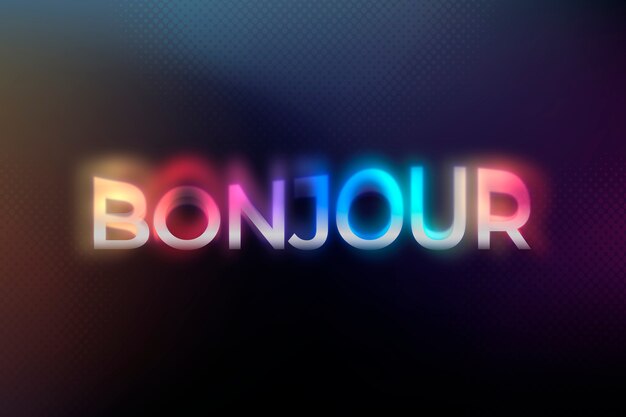 화려한 네온 환각 글꼴 타이포그래피 일러스트레이션의 Bonjour 단어