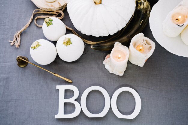 Boo word and candles