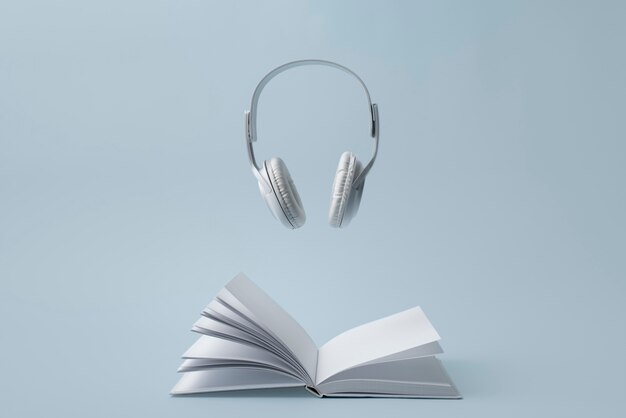 Book and headphones arrangement