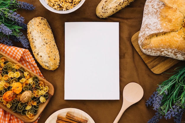 Book mockup with italian food decoration