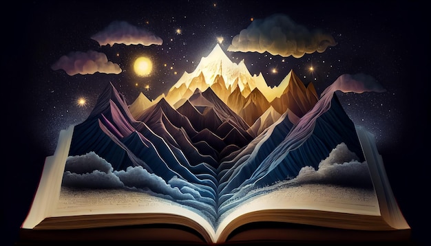 Foto gratuita un libro che ha sopra la parola montagna