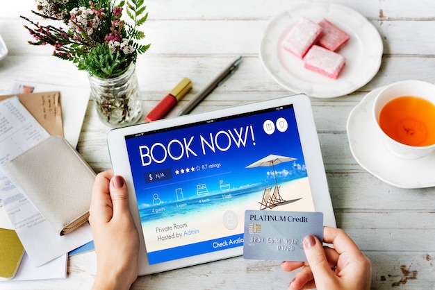 Free photo booking ticket online reservation travel flight concept