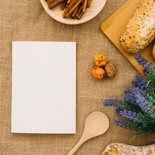 Booklet mockup with bread and cinnamon