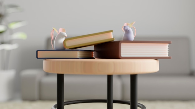 テーブルの静物画の本とネズミ