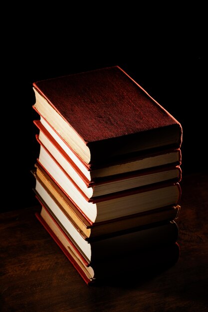 Books stack arrangement high angle