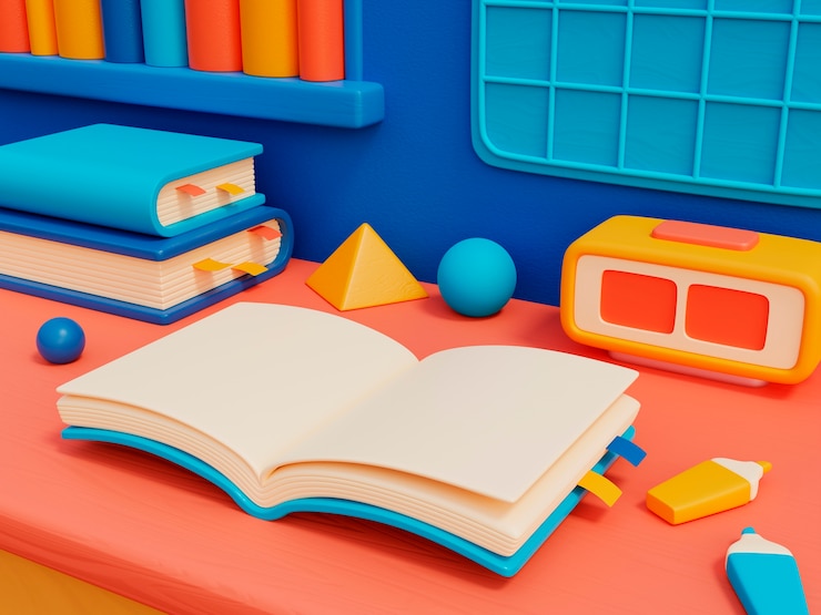 Free Photo books still life in cartoon style