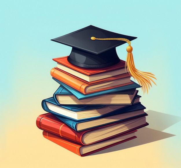 Free photo books with graduation cap in digital art style for education day