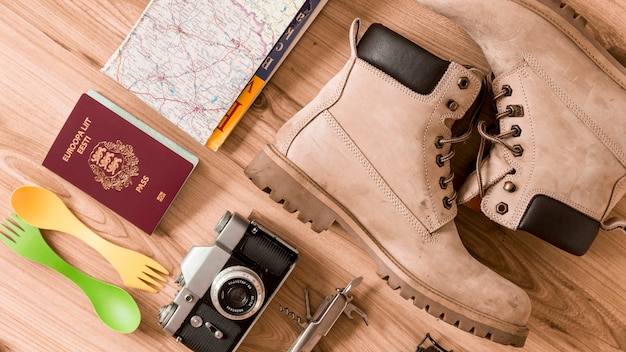 Free photo boots and travel supplies