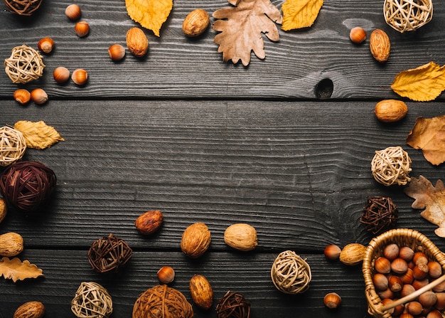 Border from leaves and nuts