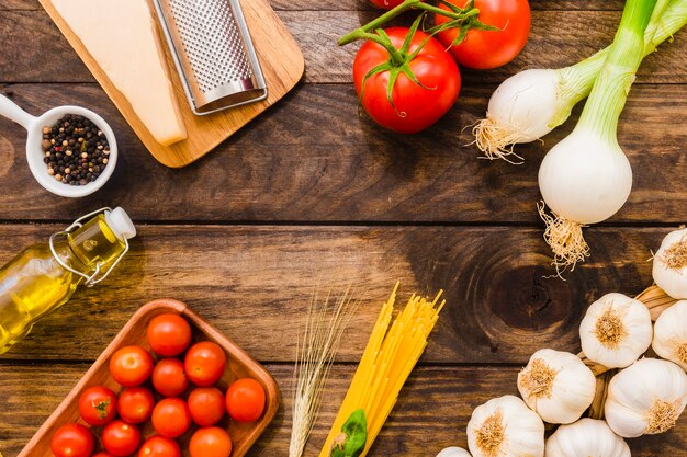 Border of pasta ingredients