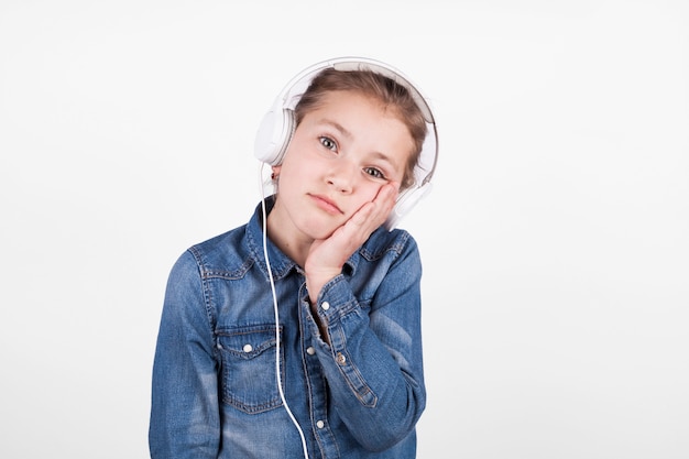 Bored girl listening to music