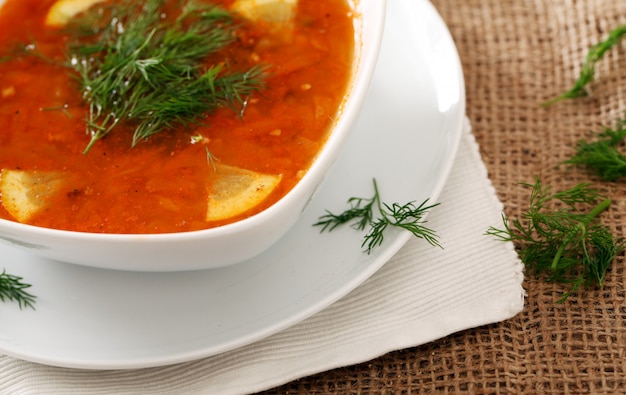 Borsch soup with dill