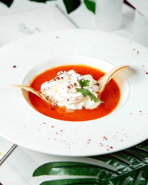 Borsch with sour cream and herb