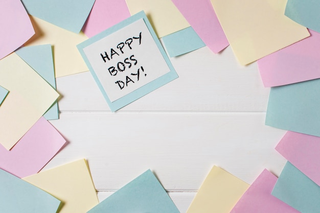 Free photo boss's day arrangement with sticky notes and copy space