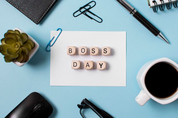 Boss's day composition on blue background