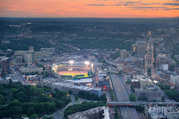 Vista aerea di boston al tramonto