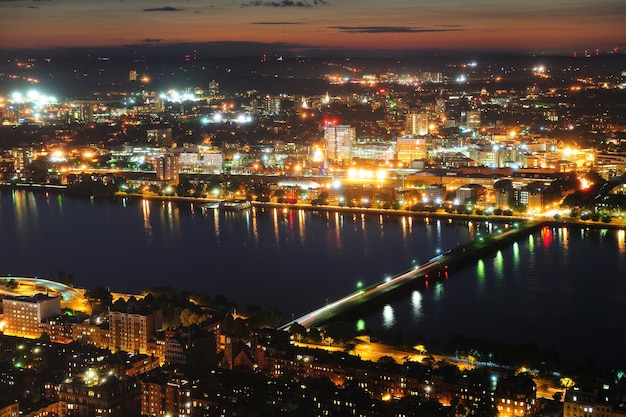 Boston Charles River aerial at dusk