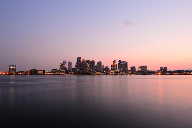 Boston downtown panorama at dusk