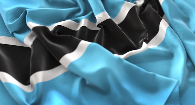 Botswana Flag Ruffled Beautifully Waving Macro Close-Up Shot