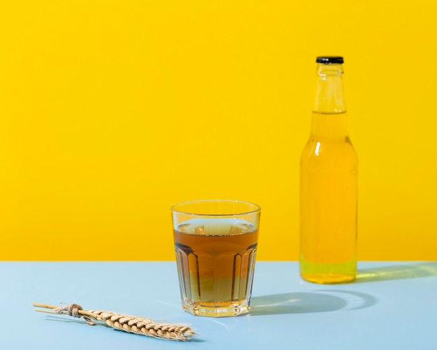 Bottle and glass with beer