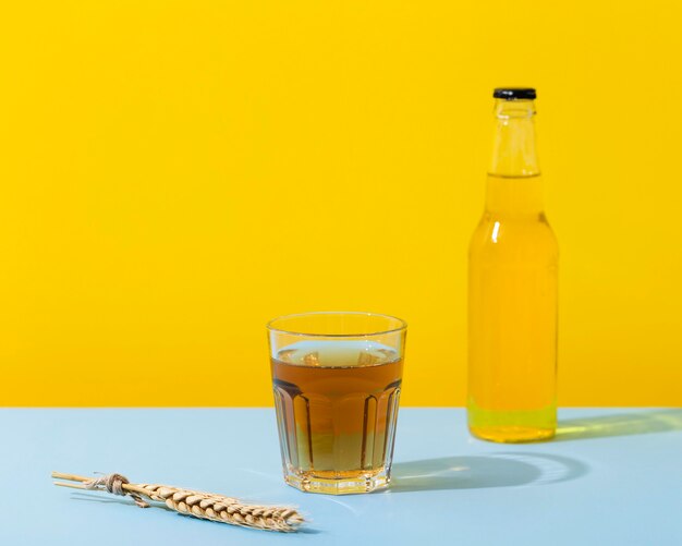 Bottle and glass with beer