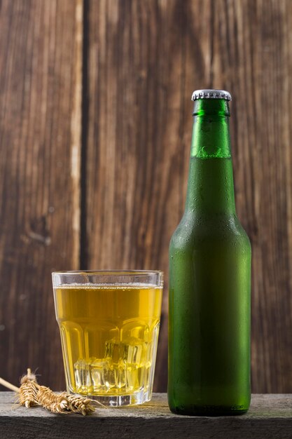 Bottle and glass with beer