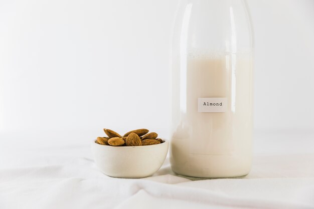 Bottle of milk and nuts