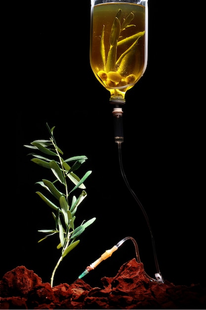 Бутылка оливкового масла, подключенного по маршруту на завод
