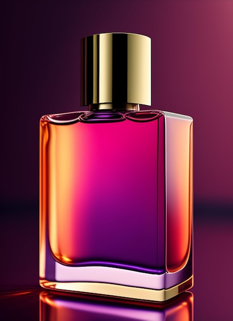 A bottle of perfume with a purple background and the word perfume on it.