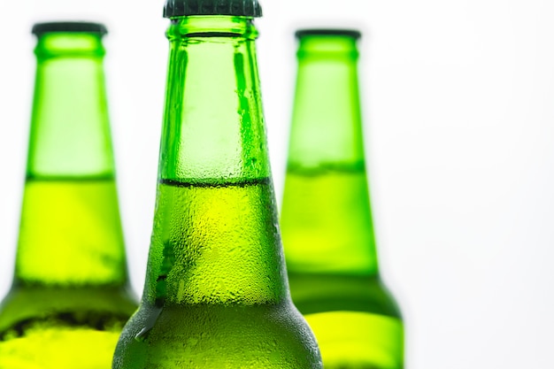 Bottles of cold beer macro photography