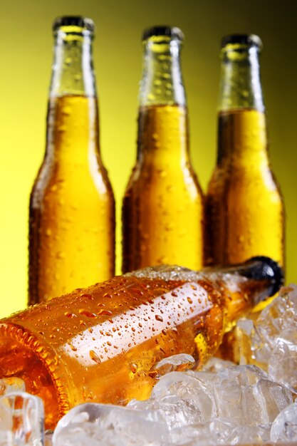 Bottles of cold and fresh beer with ice