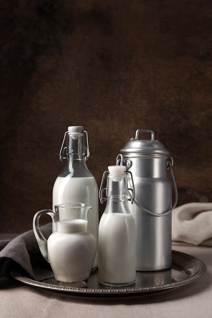 Bottles of milk arrangement still life